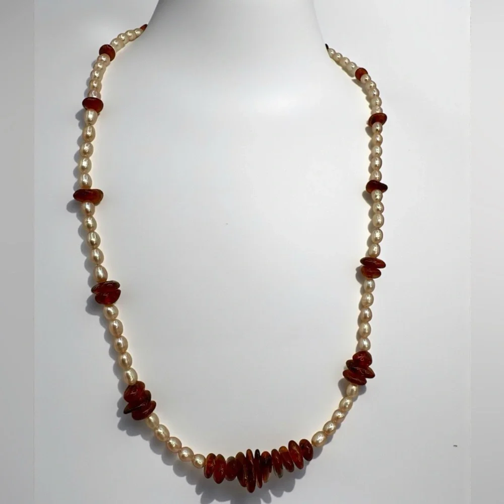 Genuine Amber & Freshwater Pearl Necklace – 18” - Picture 17 of 17